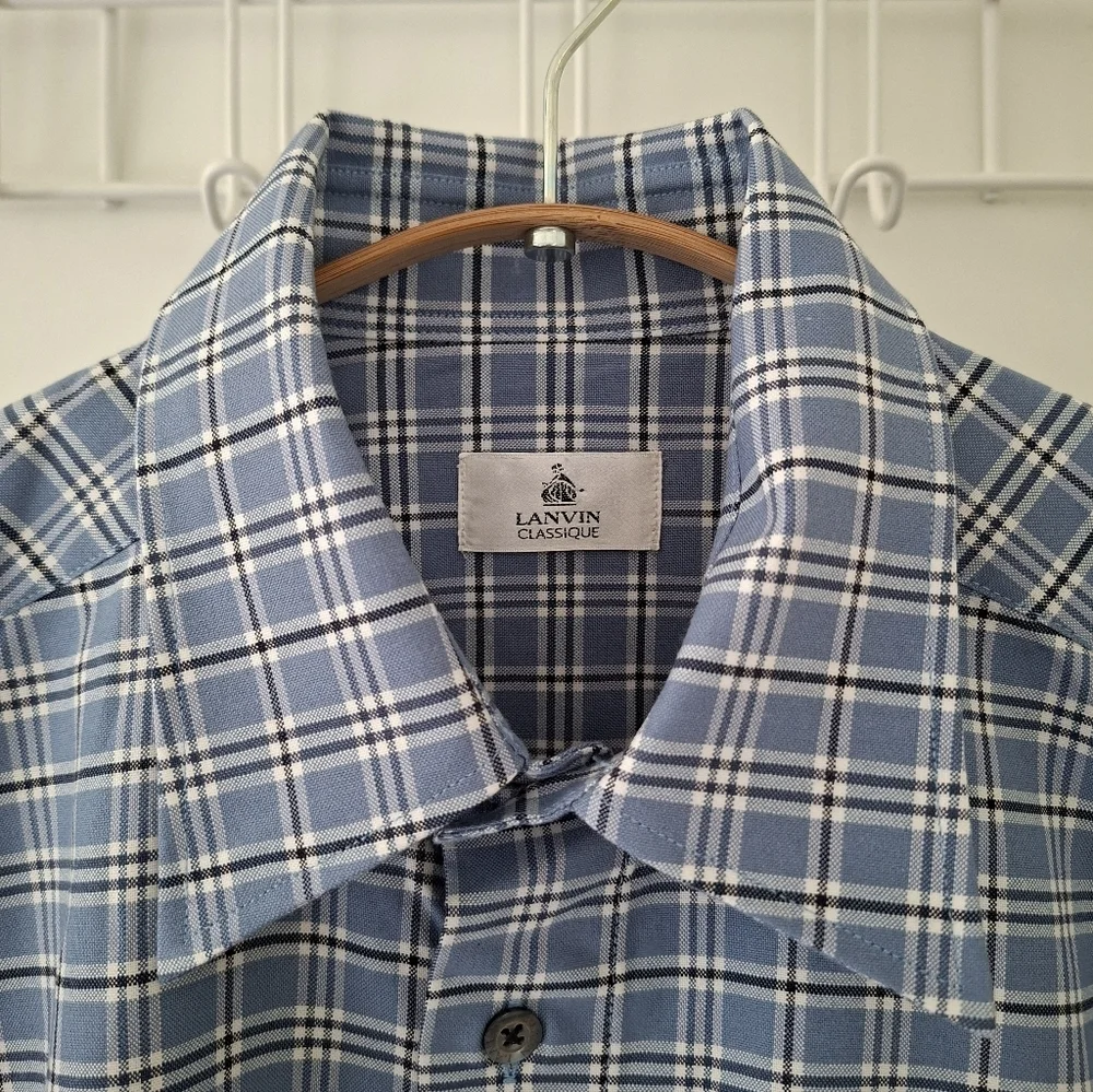 Lanvin Classique Men's Blue Checkered Button-up Dress Shirt (Size EU 46) - Picture 2 of 8